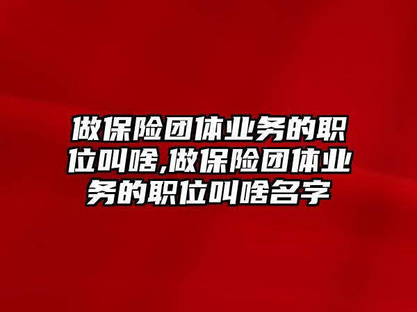 做保險團體業(yè)務(wù)的職位叫啥,做保險團體業(yè)務(wù)的職位叫啥名字