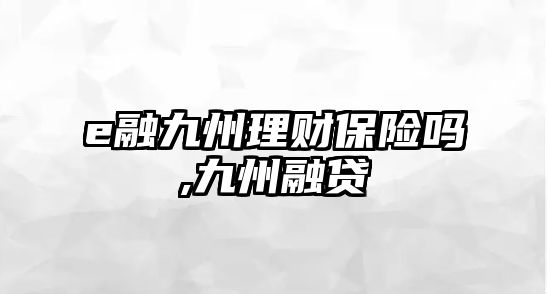 e融九州理財保險嗎,九州融貸