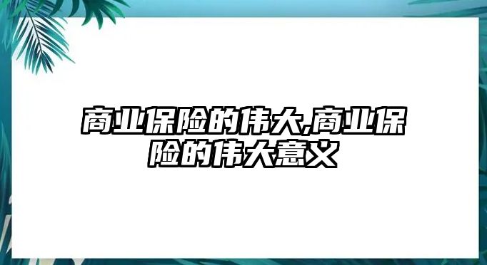 商業(yè)保險(xiǎn)的偉大,商業(yè)保險(xiǎn)的偉大意義